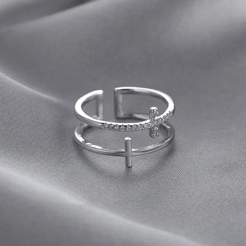 Gold Silver Double Layer Cross Open Adjustable Finger Rings - LaVie Jewelery