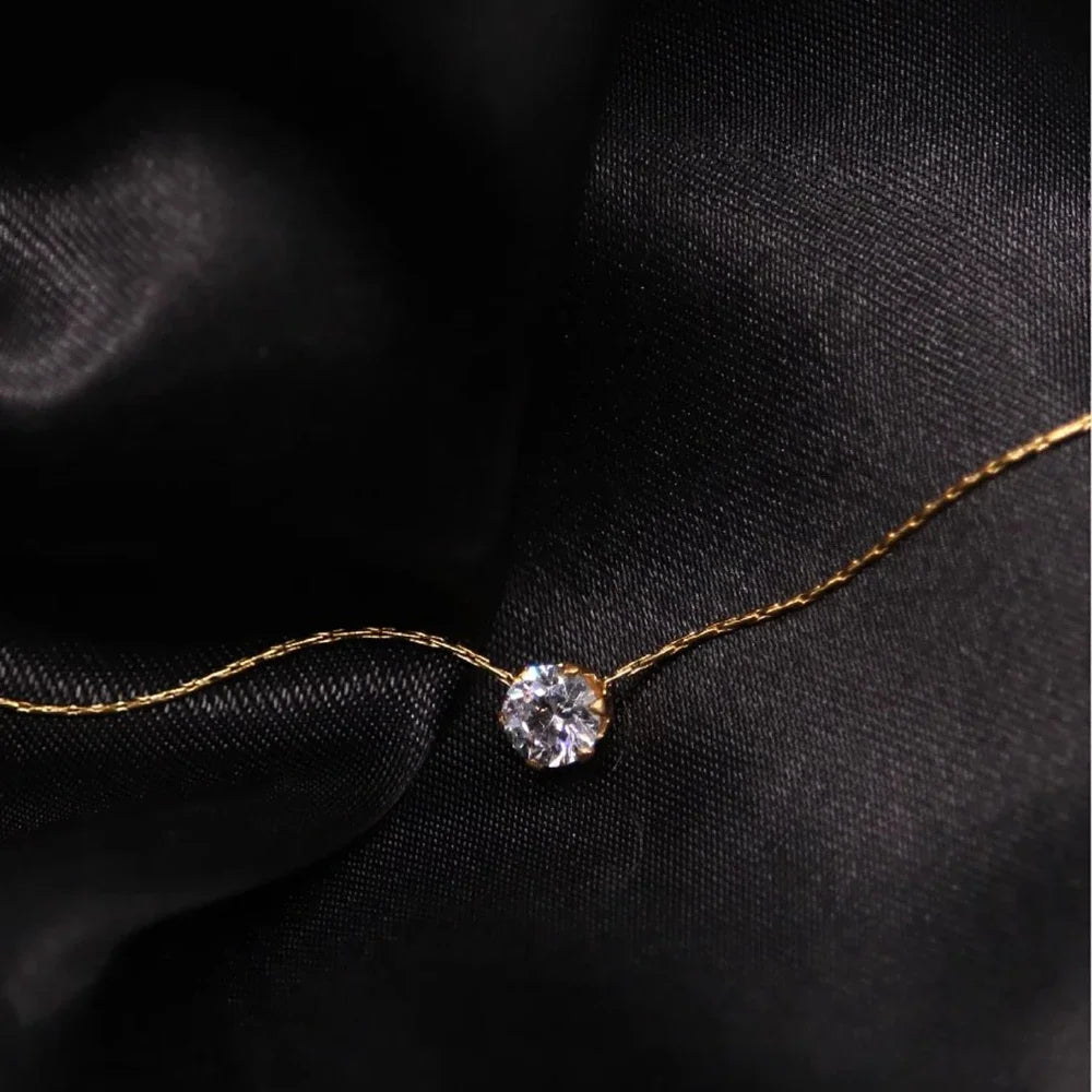 Stainless Steel Gold Zircon Charm Necklace - LaVie Jewelery