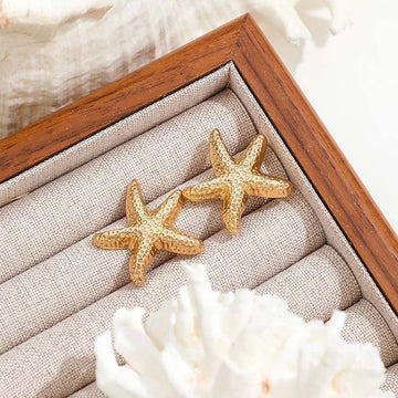 Gold Color Metal Starfish Stud Earrings - LaVie Jewelery