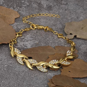 Gold Colour Twisted Crystal Stone Leaf Bracelet - LaVie Jewelery