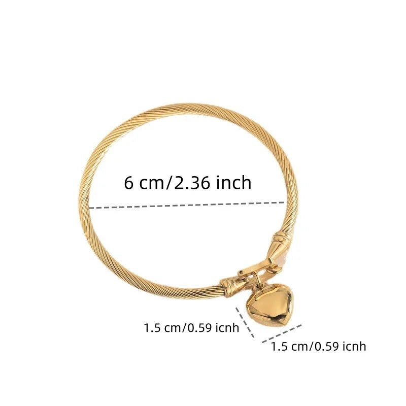 18k Gold Stainless Steel Heart Pendant Charm Bangle Bracelets - LaVie Jewelery