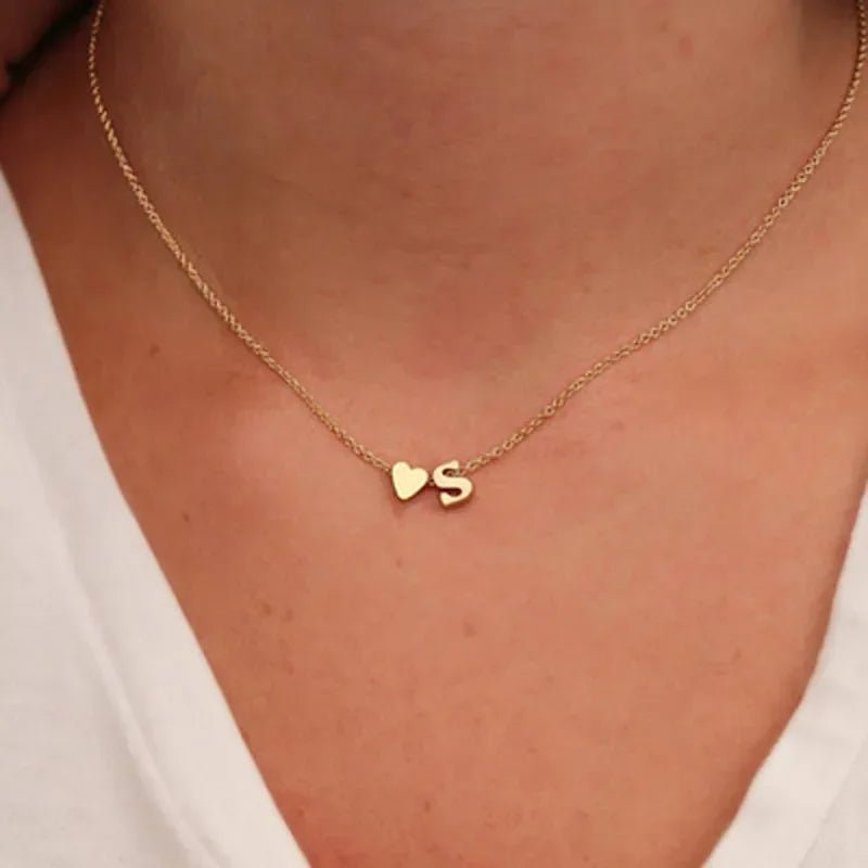 Gold Silver Tiny Heart Letter Name Dainty Necklace - LaVie Jewelery