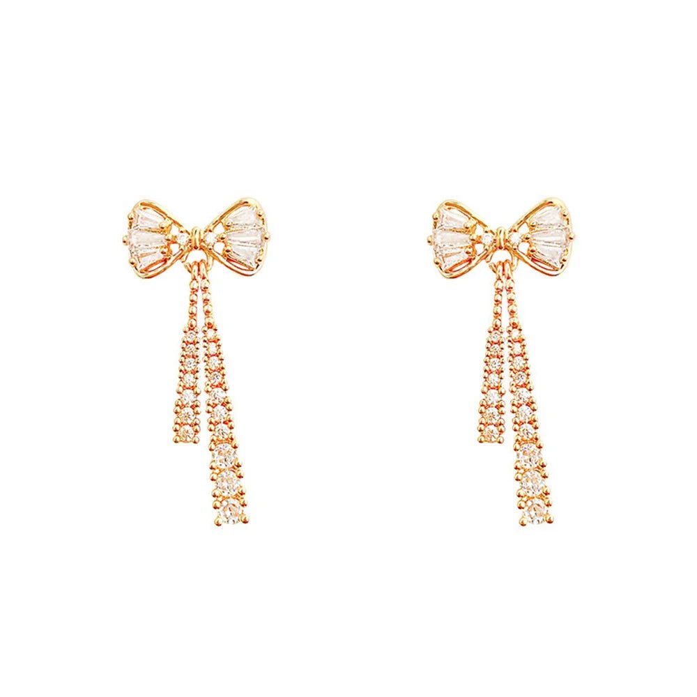 Fashion Zircon Bow Earrings Acrylic Crystal Tassel Earrings - LaVie Jewelery