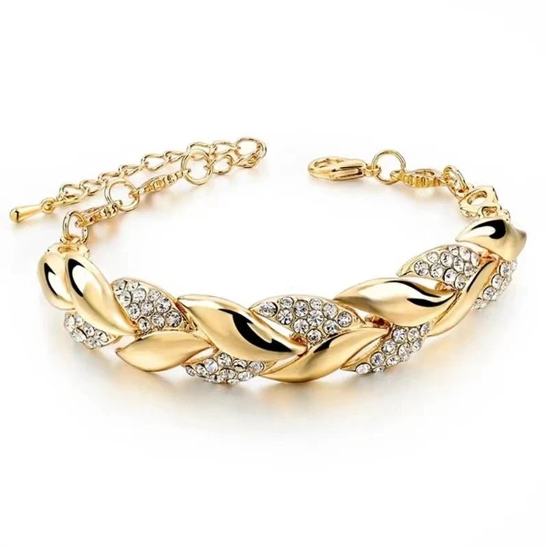 Gold Colour Twisted Crystal Stone Leaf Bracelet - LaVie Jewelery