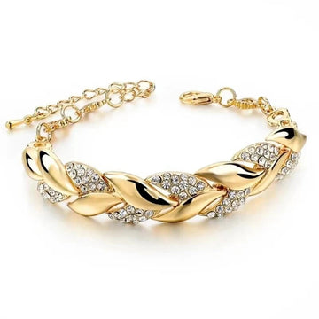 Gold Color Leaf Twisted Crystal Stone Bracelet - LaVie Jewelery