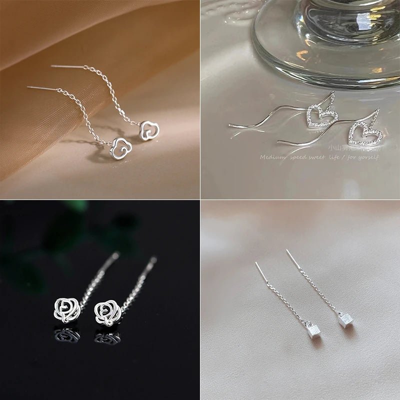 Korean Style Long Tassel Heart Drop Earrings - LaVie Jewelery