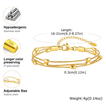 Multilayer Round Beaded Gold Plated Adjustable Snake Chain & Link Bracelets - LaVie Jewelery