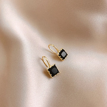Square Crystal Stone in Gold Plated Hook Earrings - LaVie Jewelery