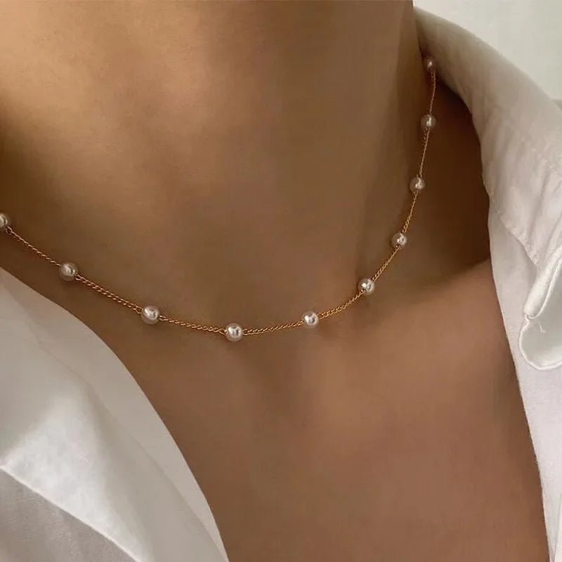 Gold Color New Beads Pearl Choker Necklace - LaVie Jewelery