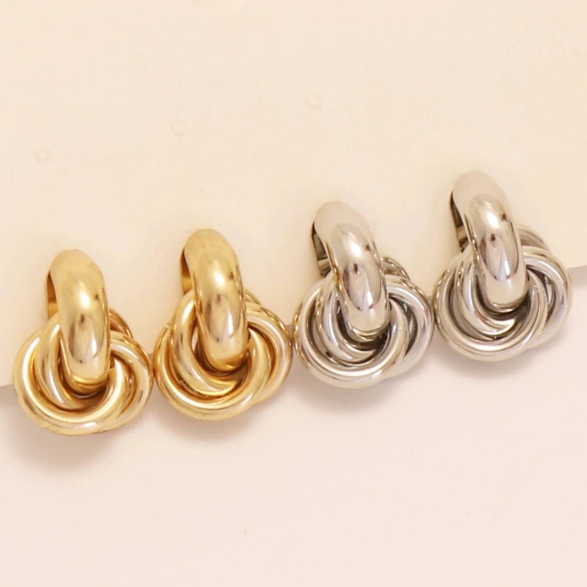 Gold Silver Retro Stud Fashion Round Double Ring Earrings - LaVie Jewelery