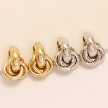 Gold Silver Retro Stud Fashion Round Double Ring Earrings - LaVie Jewelery