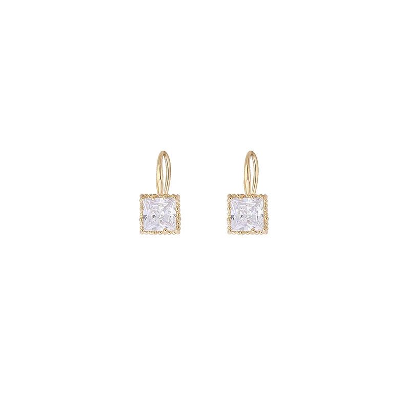Square Crystal Stone in Gold Plated Hook Earrings - LaVie Jewelery