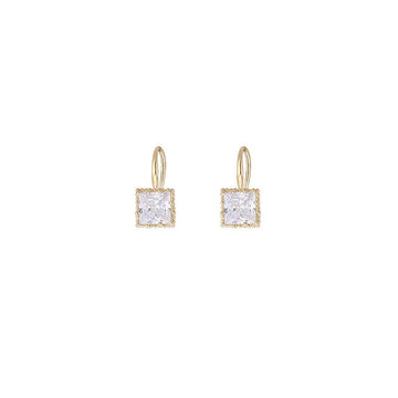 Square Crystal Stone in Gold Plated Hook Earrings - LaVie Jewelery