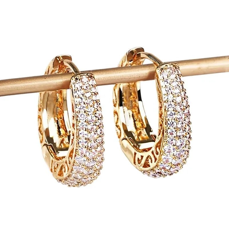Dazzling Cubic Zirconia Stone Gold Color Hoop Earrings - LaVie Jewelery