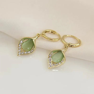 Korean Gold Color Plated Rhinestones Tulip Petal Angel Eye Hoop Earrings - LaVie Jewelery