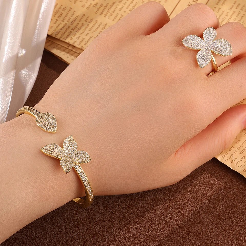 Luxury Silver Color Flower Leaf Adjustable Jewelry Set - LaVie Jewelery