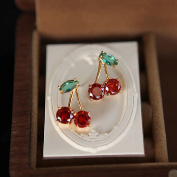 Red Zircon Cherry Leaf Stud Earrings - LaVie Jewelery