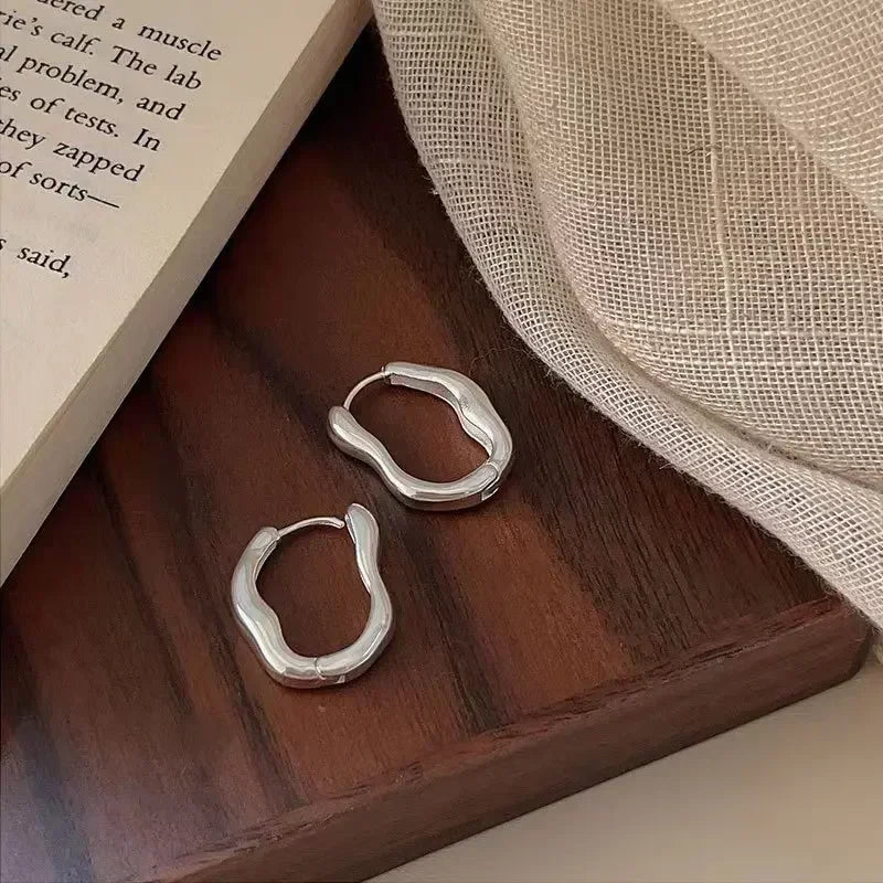 Vintage Silver Plated Stainless Steel Irregular Hoop Earrings - LaVie Jewelery