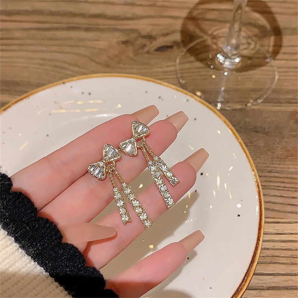 Fashion Zircon Bow Earrings Acrylic Crystal Tassel Earrings - LaVie Jewelery