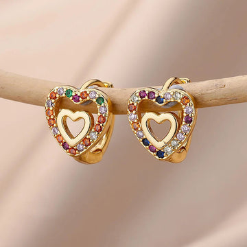Stainless Steel Gold Silver Color Zircon Heart Earrings - LaVie Jewelery