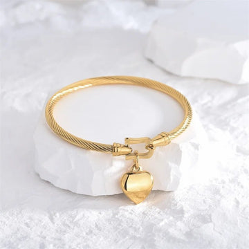 18k Gold Stainless Steel Heart Pendant Charm Bangle Bracelets - LaVie Jewelery