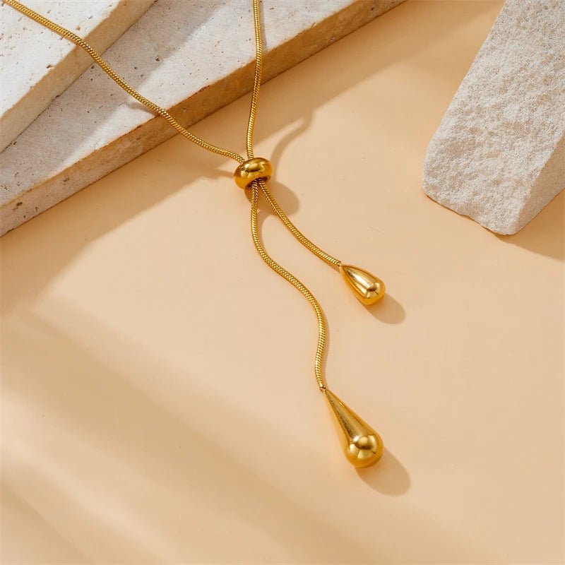 Stainless Steel Adjustable Water Droplet Earrings Necklace Jewelry Set - LaVie Jewelery