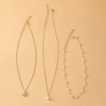 Retro Multilayer Butterfly Pendant Artificial Pearl Clavicle Chain Necklace - LaVie Jewelery