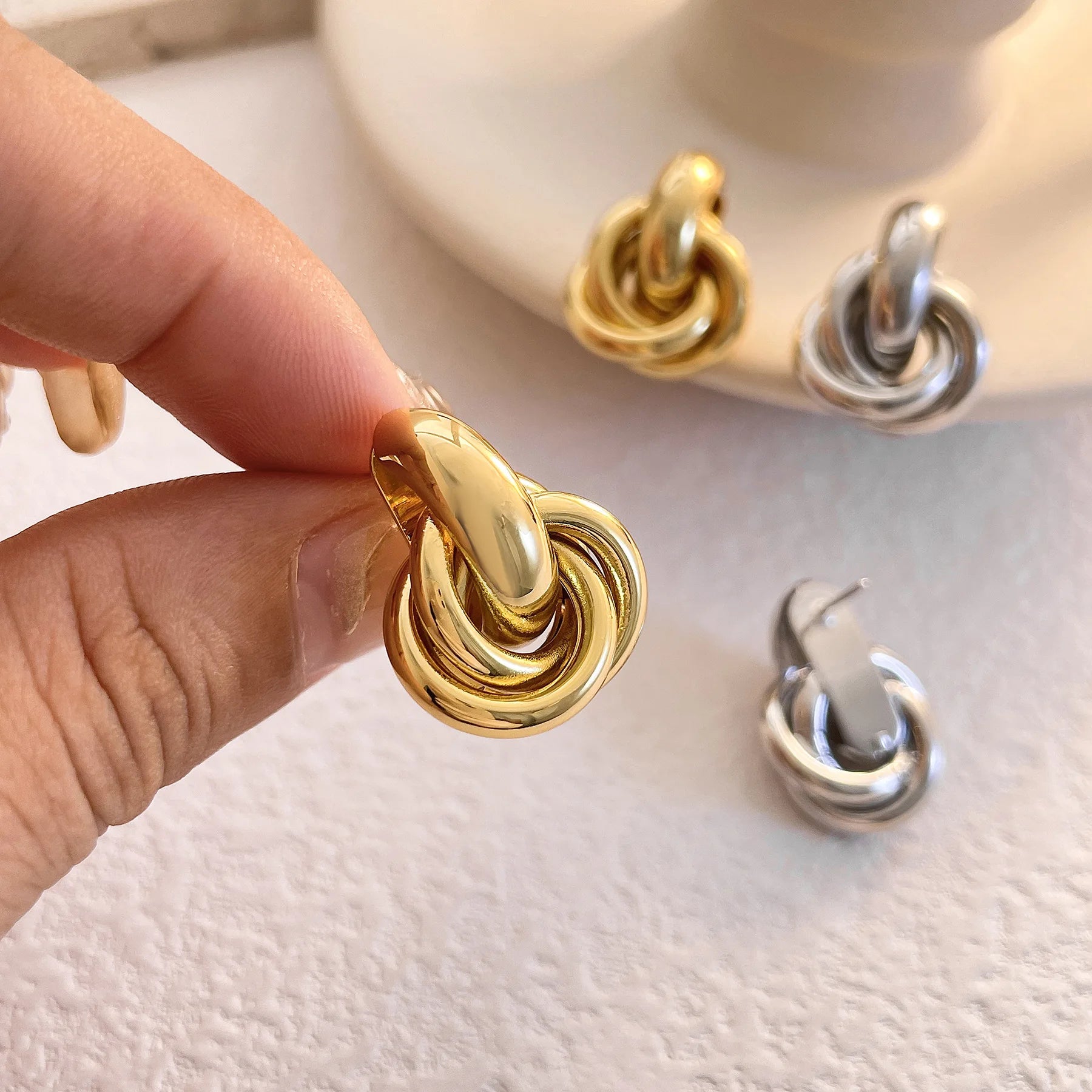 Gold Silver Retro Stud Fashion Round Double Ring Earrings - LaVie Jewelery
