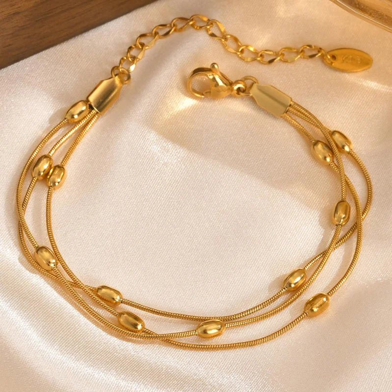 Multilayer Round Beaded Gold Plated Adjustable Snake Chain & Link Bracelets - LaVie Jewelery