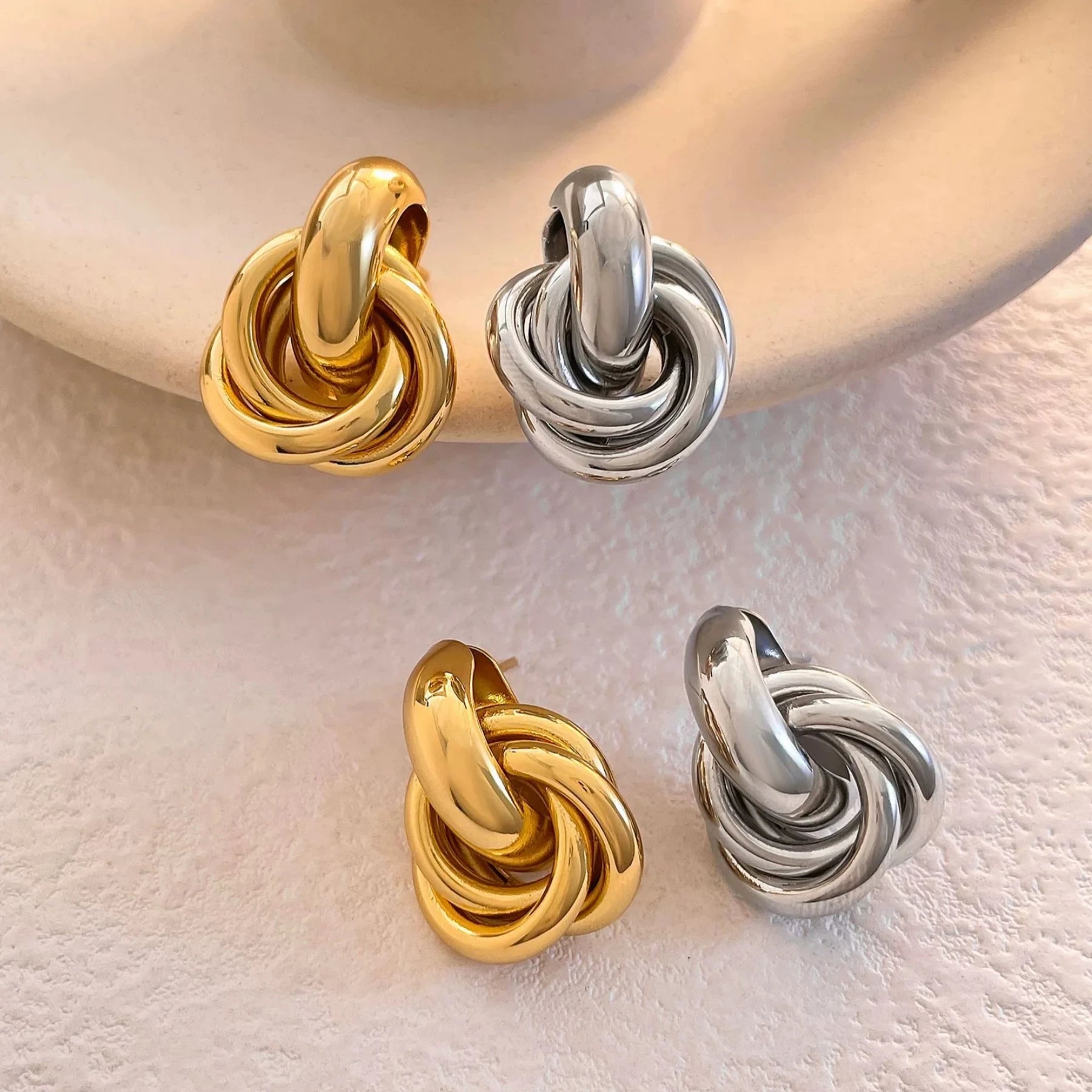 Gold Silver Retro Stud Fashion Round Double Ring Earrings - LaVie Jewelery