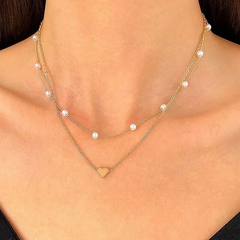 14K Gold Plated Heart Pearl Pendant Jewelery Sets - LaVie Jewelery