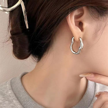 Vintage Silver Plated Stainless Steel Irregular Hoop Earrings - LaVie Jewelery