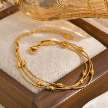 Multilayer Round Beaded Gold Plated Adjustable Snake Chain & Link Bracelets - LaVie Jewelery