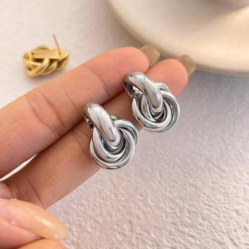 Gold Silver Retro Stud Fashion Round Double Ring Earrings - LaVie Jewelery
