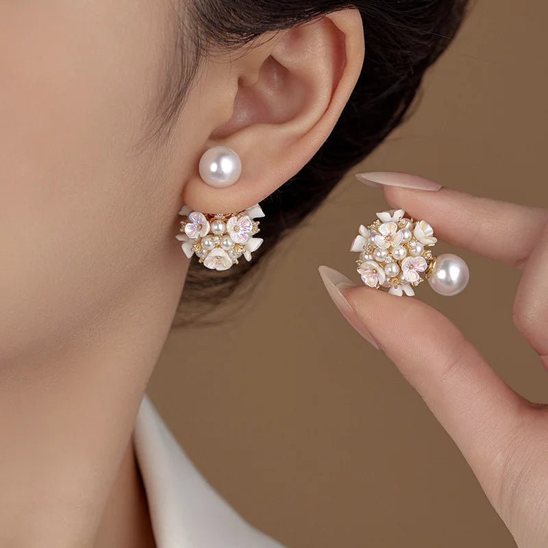 Elegant Double Side White Shell Pearl Stud Earrings - LaVie Jewelery