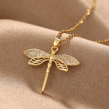 Stainless Steel Gold Color Dragonfly Wings Necklaces For Women - LaVie Jewelery