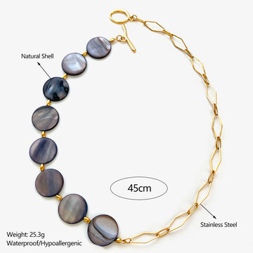 Stainless Steel Grey Round Natural Shell Bracelet Necklace Jewelry Set - LaVie Jewelery