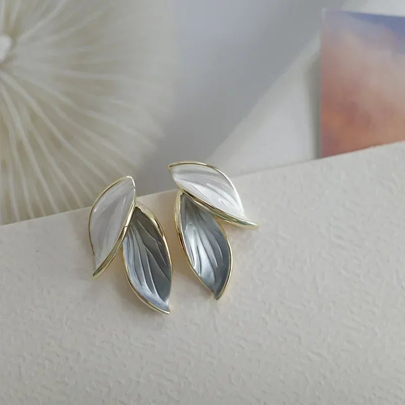 Korean Trendy Fresh Lovely Sweet Grey Leaf Stud Earrings - LaVie Jewelery