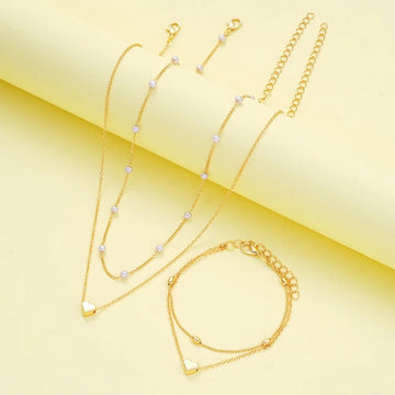 14K Gold Plated Heart Pearl Pendant Jewelery Sets - LaVie Jewelery