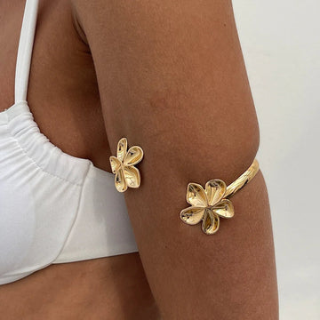 Gold Color Punk Flower Starfish Open Cuff Bangles - LaVie Jewelery