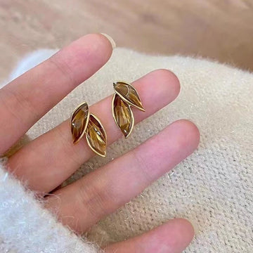 Korean Trendy Fresh Lovely Sweet Grey Leaf Stud Earrings - LaVie Jewelery