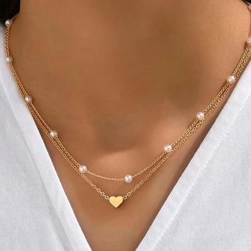 14K Gold Plated Heart Pearl Pendant Jewelery Sets - LaVie Jewelery