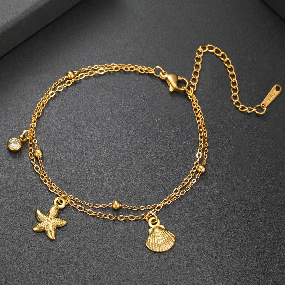 Stainless Steel Starfish Seashell Charms Bracelet - LaVie Jewelery