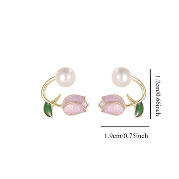 French Tulip Flower Pearl Stud Earrings Pearl Earrings - LaVie Jewelery