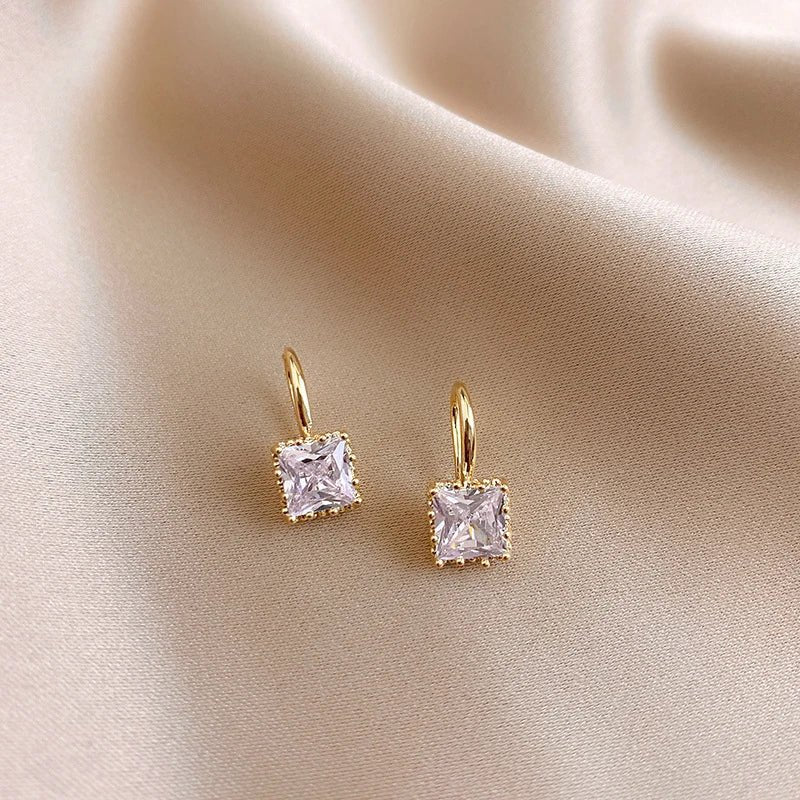 Square Crystal Stone in Gold Plated Hook Earrings - LaVie Jewelery