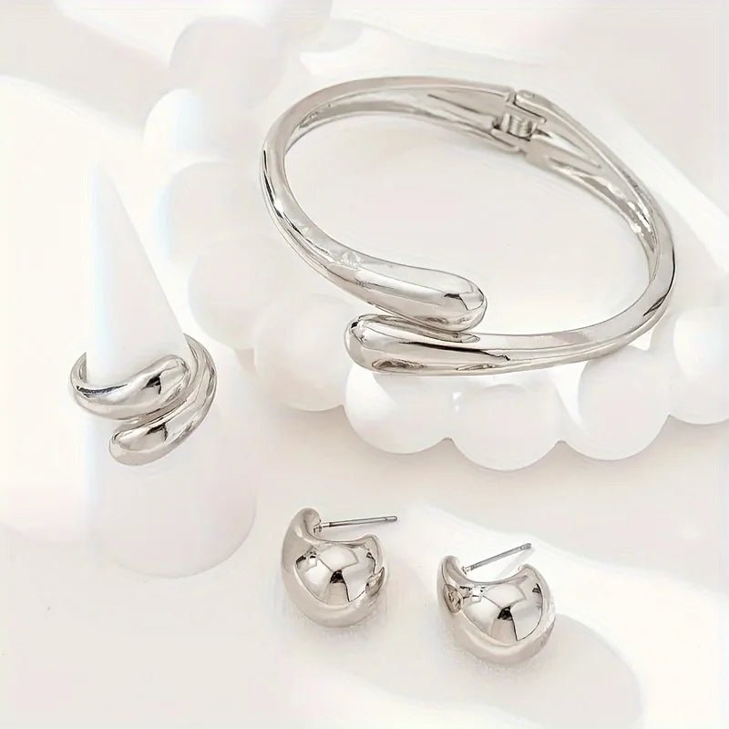 Waterdrop Shaped Open Bracelet Earring Bangle Set - LaVie Jewelery