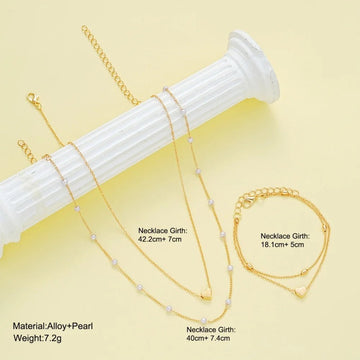 14K Gold Plated Heart Pearl Pendant Jewelery Sets - LaVie Jewelery
