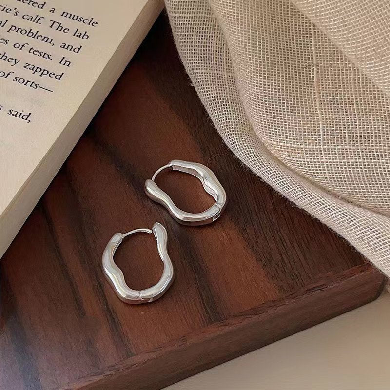 Vintage Silver Plated Stainless Steel Irregular Hoop Earrings - LaVie Jewelery