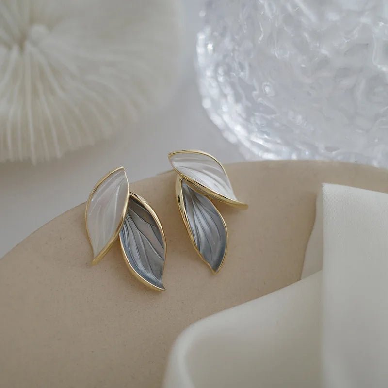 Korean Trendy Fresh Lovely Sweet Grey Leaf Stud Earrings - LaVie Jewelery