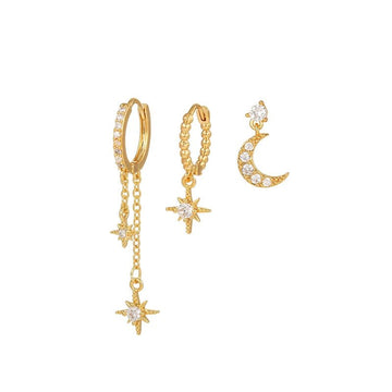 Gold Plated Cubic Zirconia Star Moon Dangle Earrings Set - LaVie Jewelery